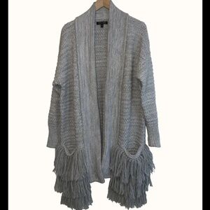 BANANA REPUBLIC Mesa Fringed Cardigan in a light grey alpaca wool blend Size L